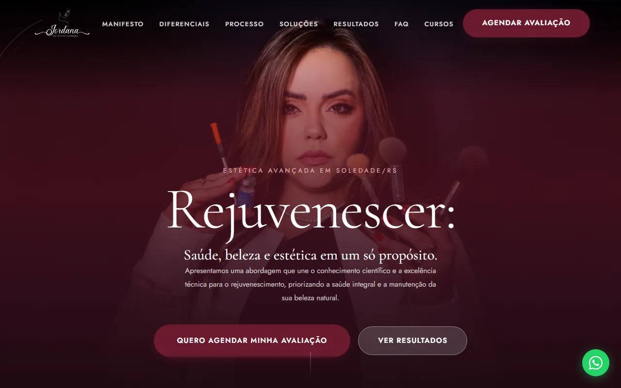 Página inicial do site da Jordana Estética Avançada